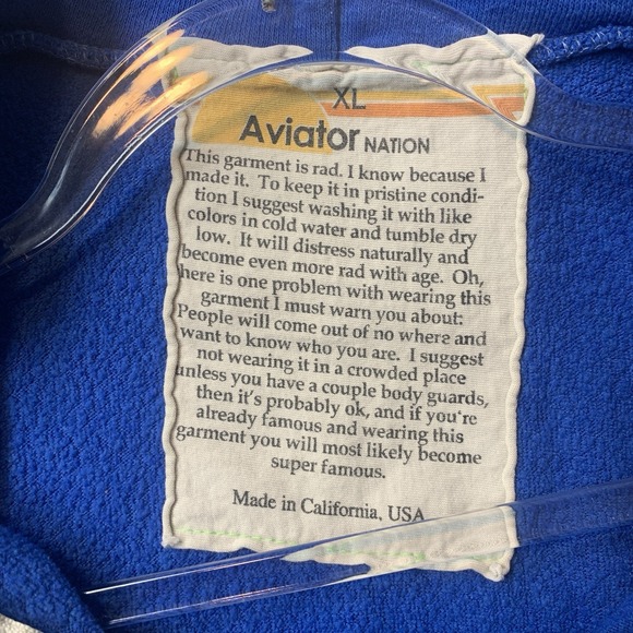 Aviator Nation Blue Hoodie with Rainbow Detail Size XL - Picture 7 of 11